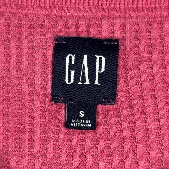 GAP Shirt Waffle Knit Long Sleeve Top Cropped Thermal Casual Everyday Pink Small - Picture 5 of 6
